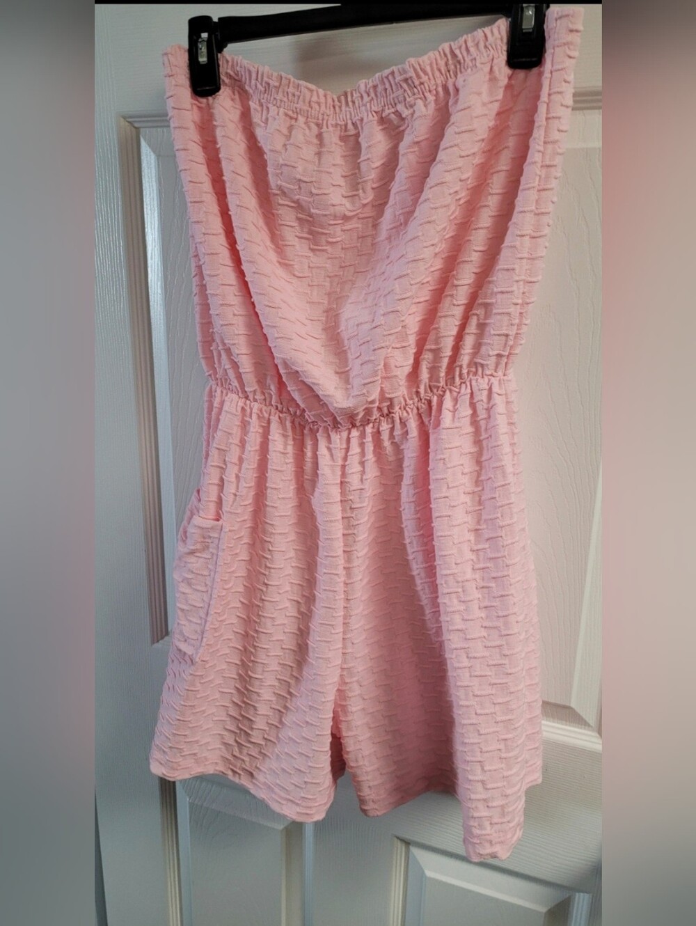 Strapless Textured Pink Romper